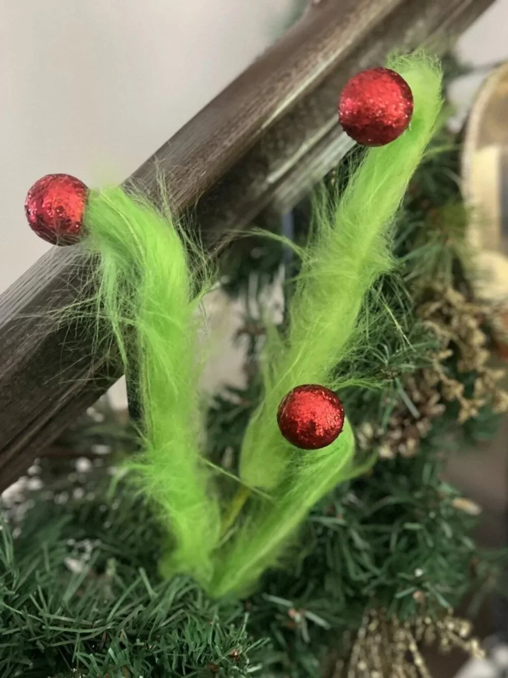 David Christopher You're a Mean One Furry Curl Spray Holiday Stem Christmas Pick